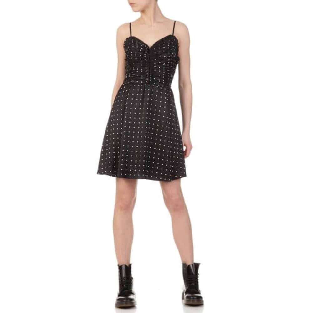Maje Renota Ruched Polka Dot Crepe Mini Dress Black Size 2